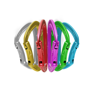 Edelrid Mission 6 Pack. Six carabiners with snap gate in  grey, yellow, red, purple, green and blue